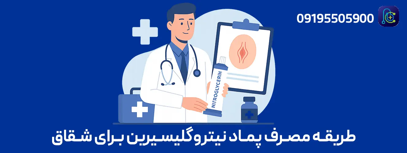 اینفوگرافیک آموزش استفاده از پماد نیتروگلیسیرین برای درمان کمکی فیشر/شقاق مقعدی؛ دوز تقریبی، محل مصرف و هشدارهای ایمنی