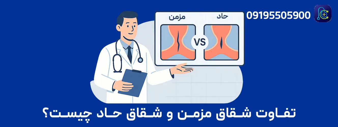 اینفوگرافیک مقایسهٔ فیشر مقعدی حاد و مزمن؛ تفاوت علائم، مدت‌زمان، یافته‌های معاینه و رویکرد درمان